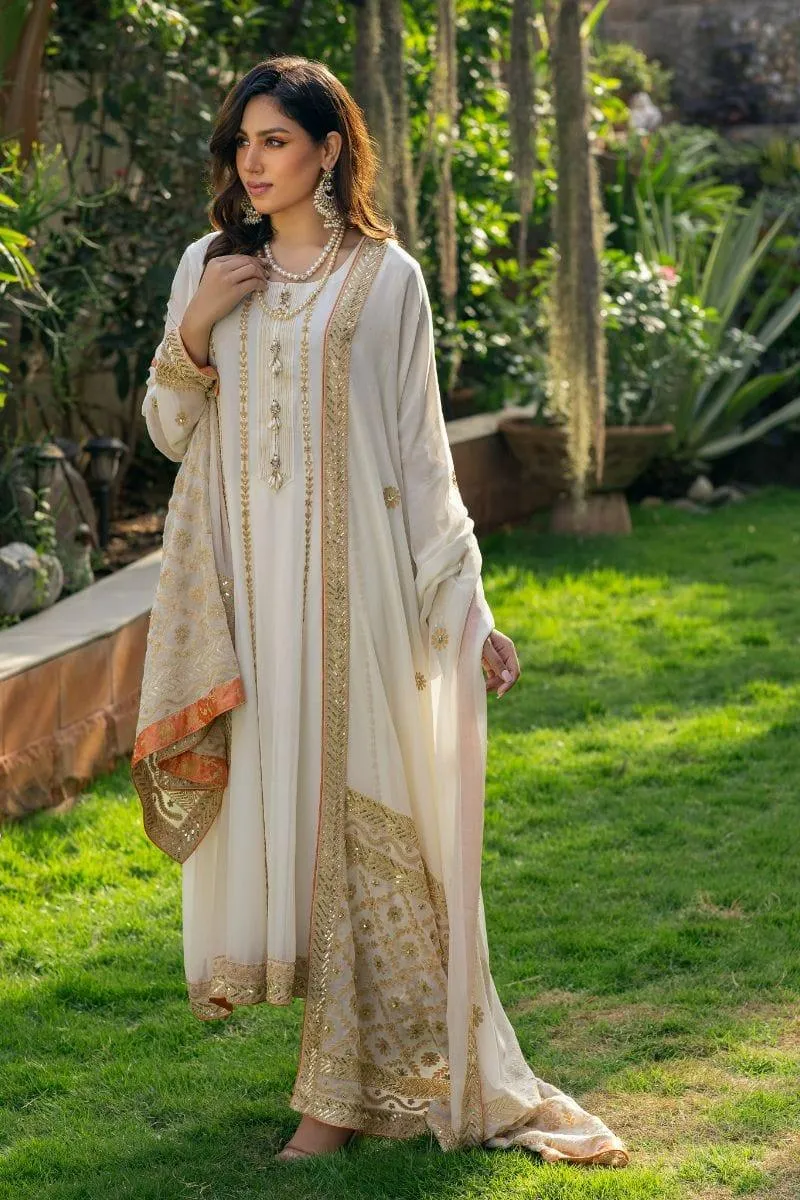 Khayal BY SHAISTA HASSAN - Off-White and rust - Pure chiffon - 3 Piece