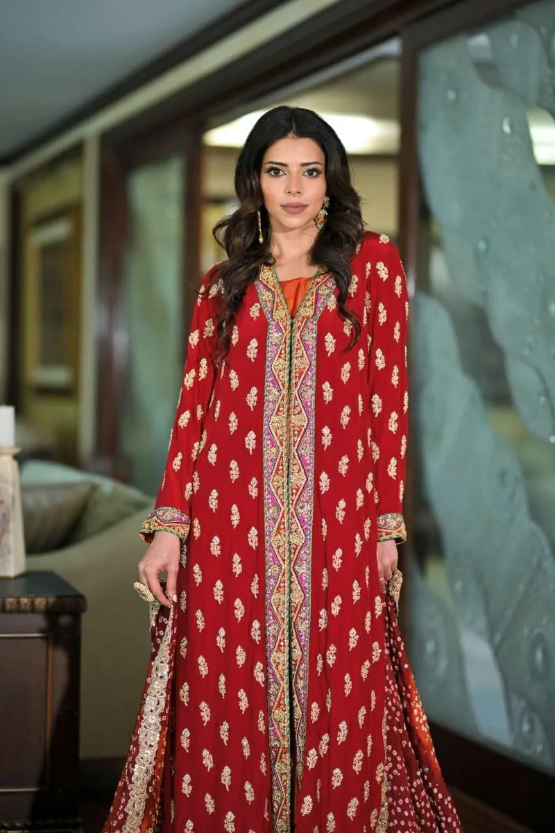 Khayal BY SHAISTA HASSAN - Red and Orange silk or shiffon - 3 Piece