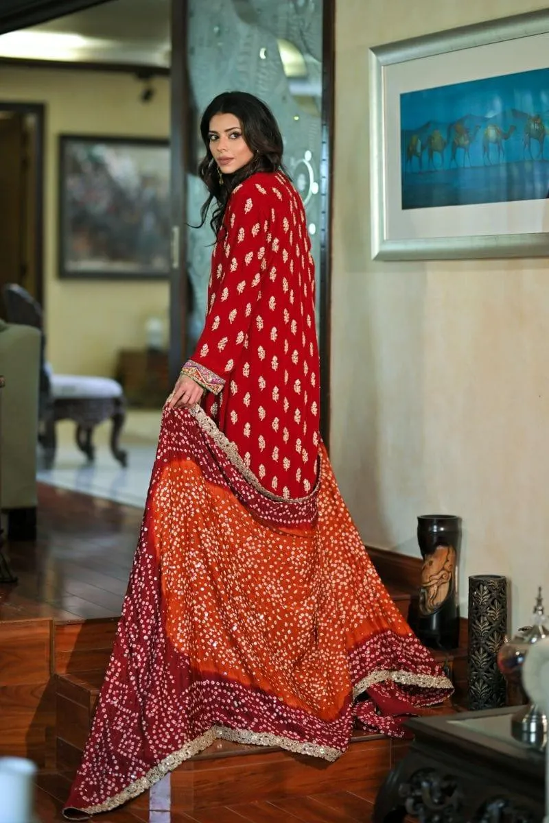 Khayal BY SHAISTA HASSAN - Red and Orange silk or shiffon - 3 Piece