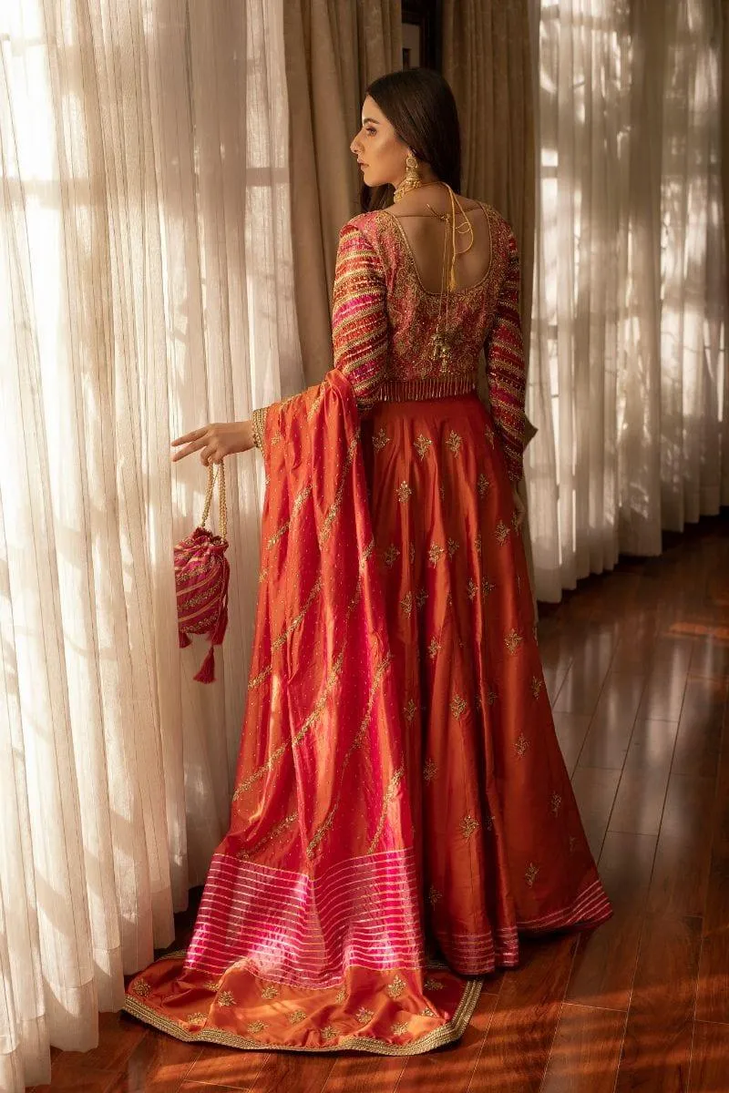 Khayal BY SHAISTA HASSAN - Silk Salmon lehenga with Embellished silk dupatta - 3 Piece