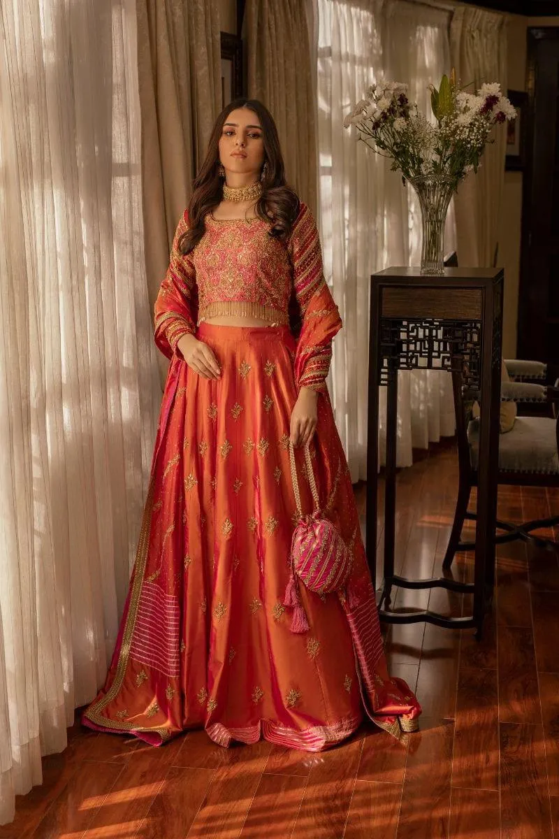 Khayal BY SHAISTA HASSAN - Silk Salmon lehenga with Embellished silk dupatta - 3 Piece