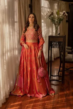 Khayal BY SHAISTA HASSAN - Silk Salmon lehenga with Embellished silk dupatta - 3 Piece