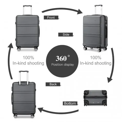 Kono ABS Sculpted Horizontal 24 Inch Suitcase - Durable & Stylish Grey Luggage