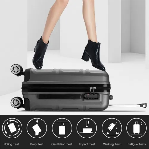 Kono ABS Sculpted Horizontal 24 Inch Suitcase - Durable & Stylish Grey Luggage