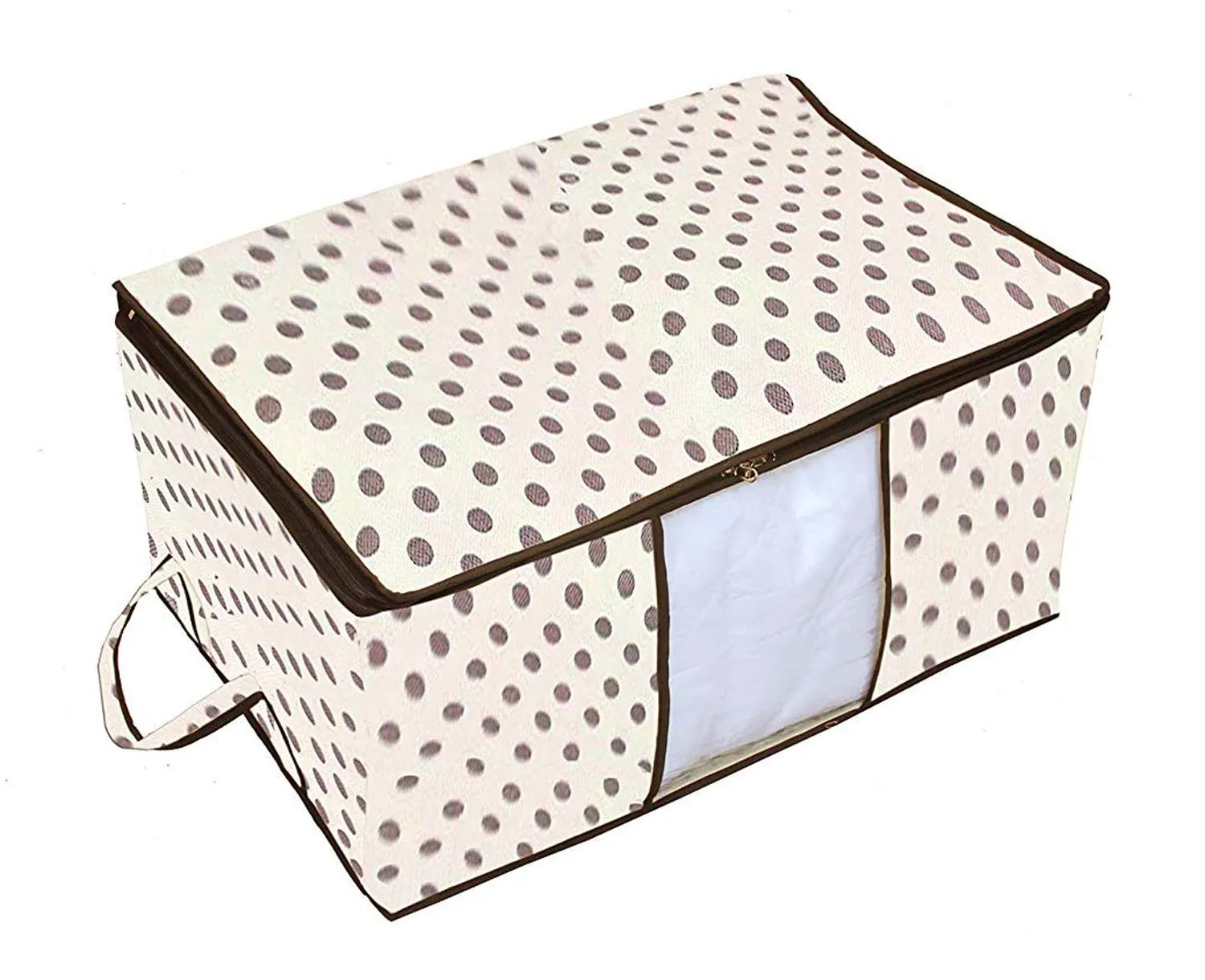 Kuber Industries Polka Dots Printed Non Woven 3 Pieces Saree Cover and 2 Pieces Underbed Storage Bag, Cloth Organizer for Storage, Blanket Cover Combo Set (Ivory) -CTKTC038646