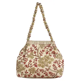 Kuber Industries Polyester Embroidered Woman Potli Bag, Cream (CTKTC4386)