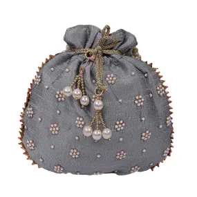 Kuber Industries Silk 1 Piece Women Potli Bag (Grey) -CTKTC7261