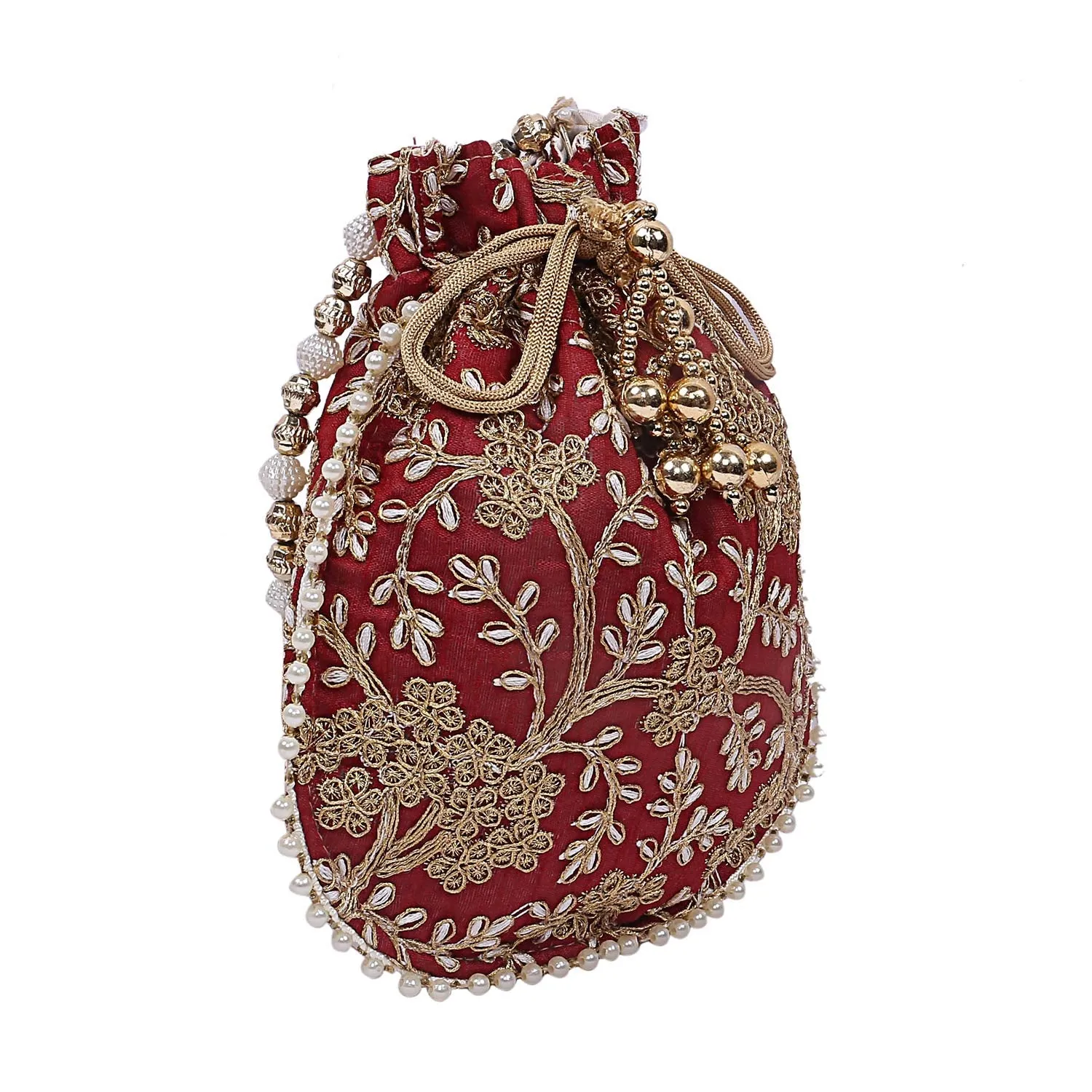 Kuber Industries Silk Embroidered Women Potli Bag (Maroon) -CTKTC8813