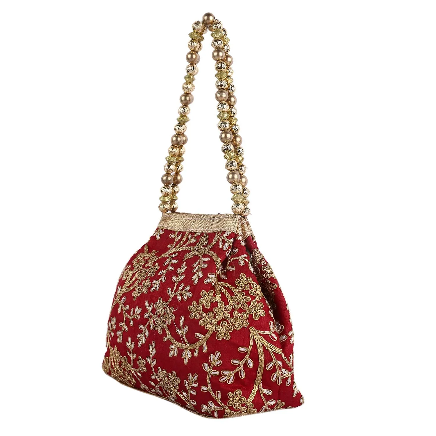 Kuber Industries Women's Polyester Embroidered Potli Bag, Maroon (CTKTC04387)