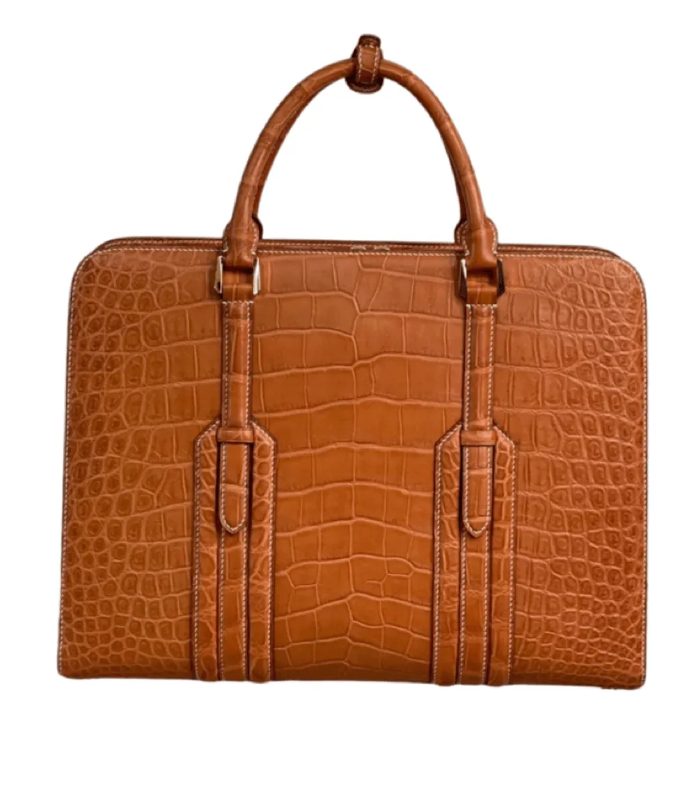 Large Genuine  Crocodile Briefcase, Luxury Crocodile Business Bag for Men Tan