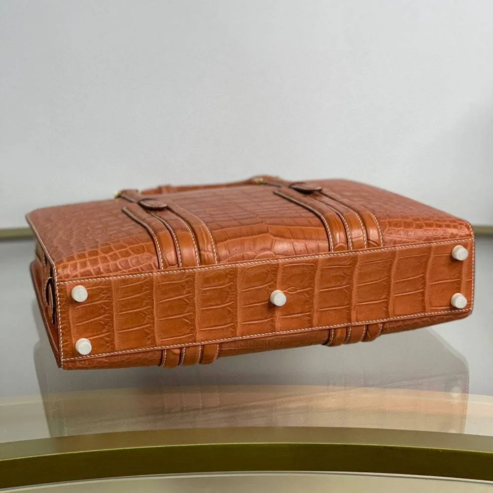 Large Genuine  Crocodile Briefcase, Luxury Crocodile Business Bag for Men Tan