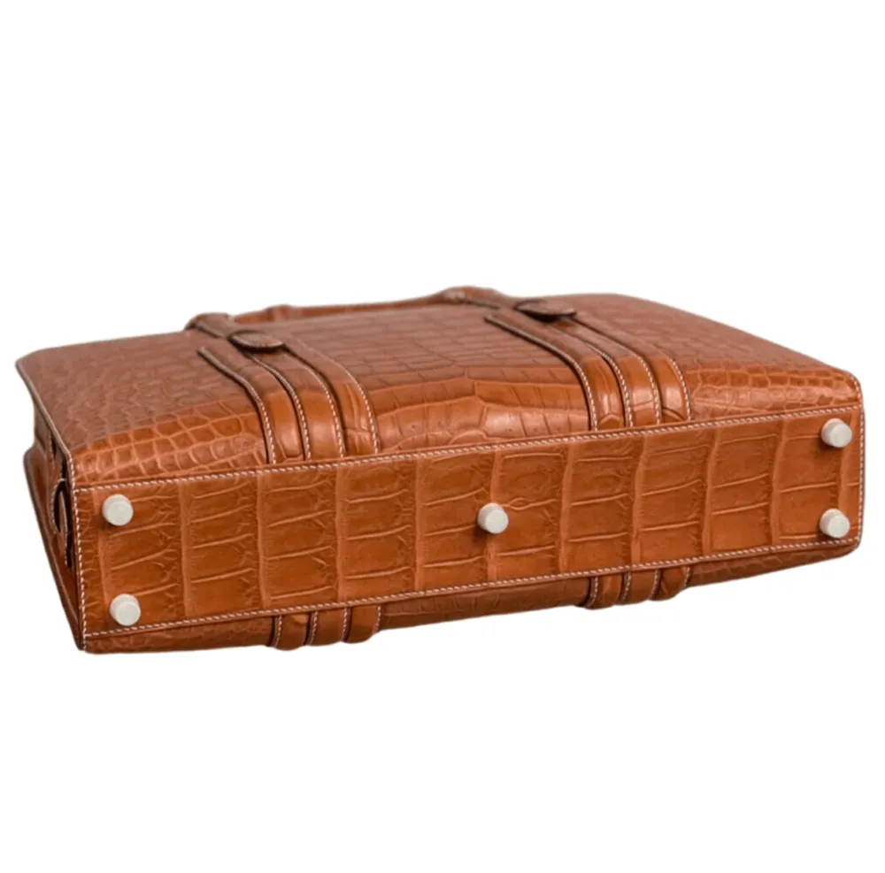 Large Genuine  Crocodile Briefcase, Luxury Crocodile Business Bag for Men Tan