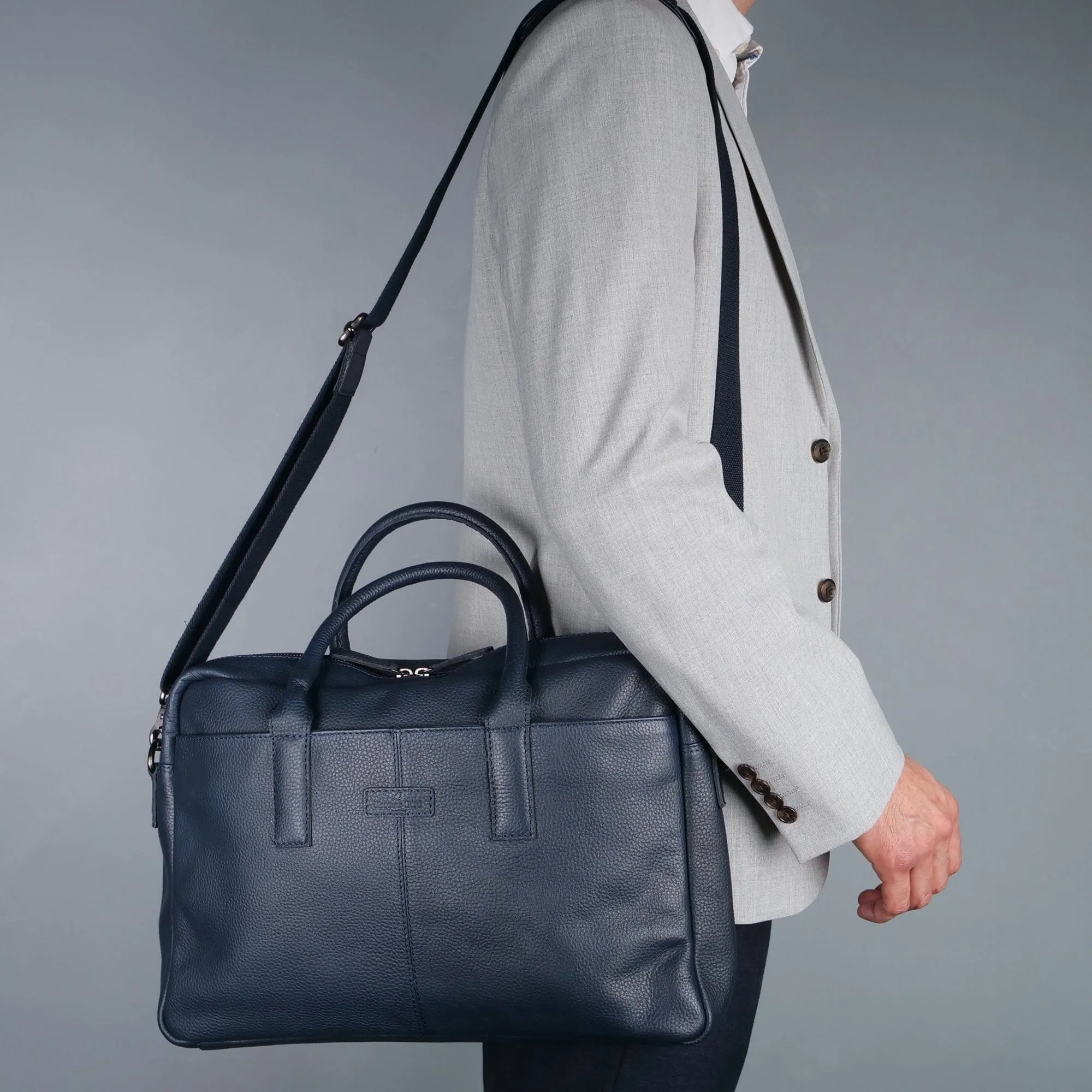 Leather Briefcase Bag Navy Blue