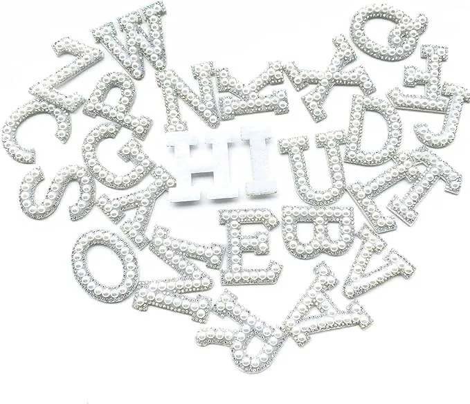 Letter L White Pearl Rhinestone Hot fix Or Sew Patch