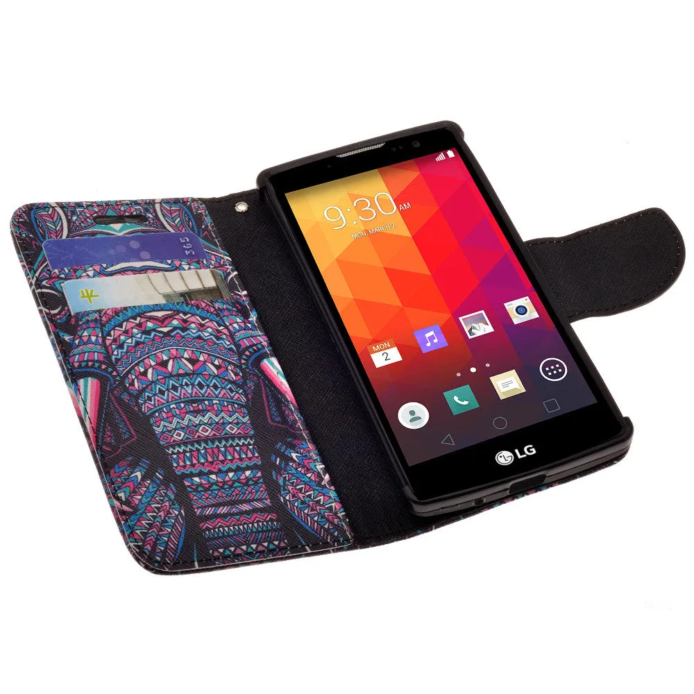 LG Volt2 Case,  LG LS751 Case Wrist Strap Pu Leather Magnetic Flip Fold[Kickstand] Wallet Case with ID & Card Slots for LG Volt2 - Tribal Elephant