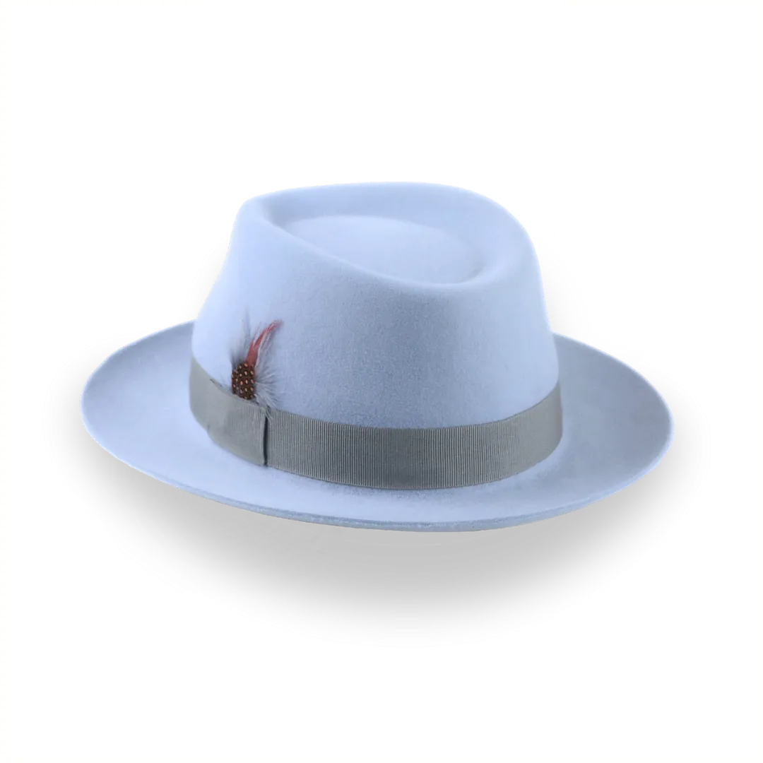 Light Blue Fur Felt Fedora Hat With A Medium Crown | The Clubber