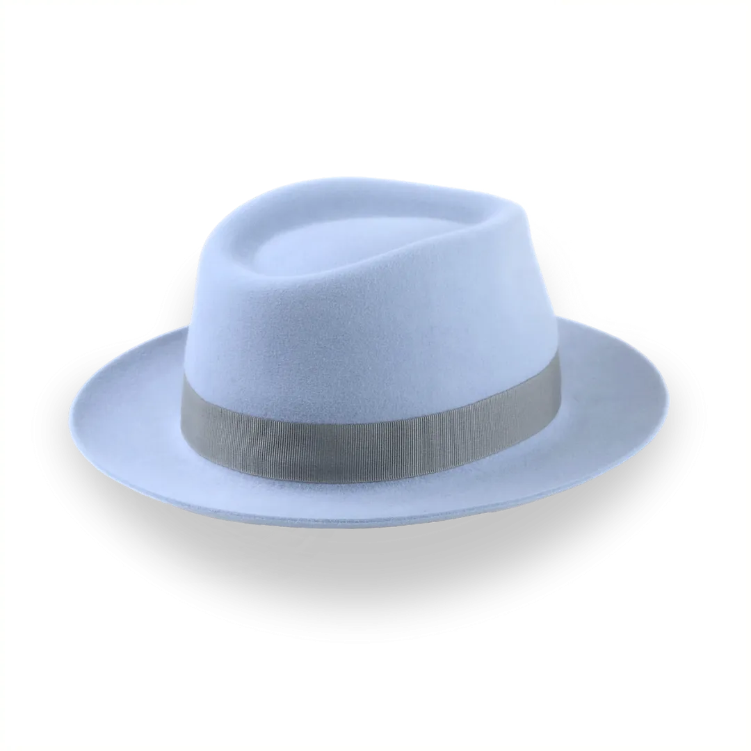 Light Blue Fur Felt Fedora Hat With A Medium Crown | The Clubber