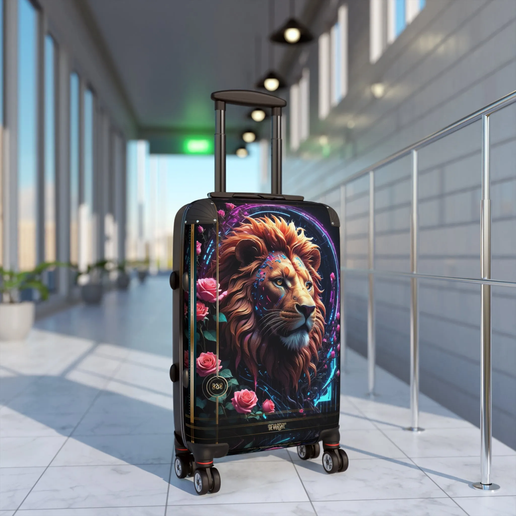 Lion Print Suitcase Majestic Lion Luggage Floral Print Carry-on Suitcase Premium Hard Shell Suitcase | D20231