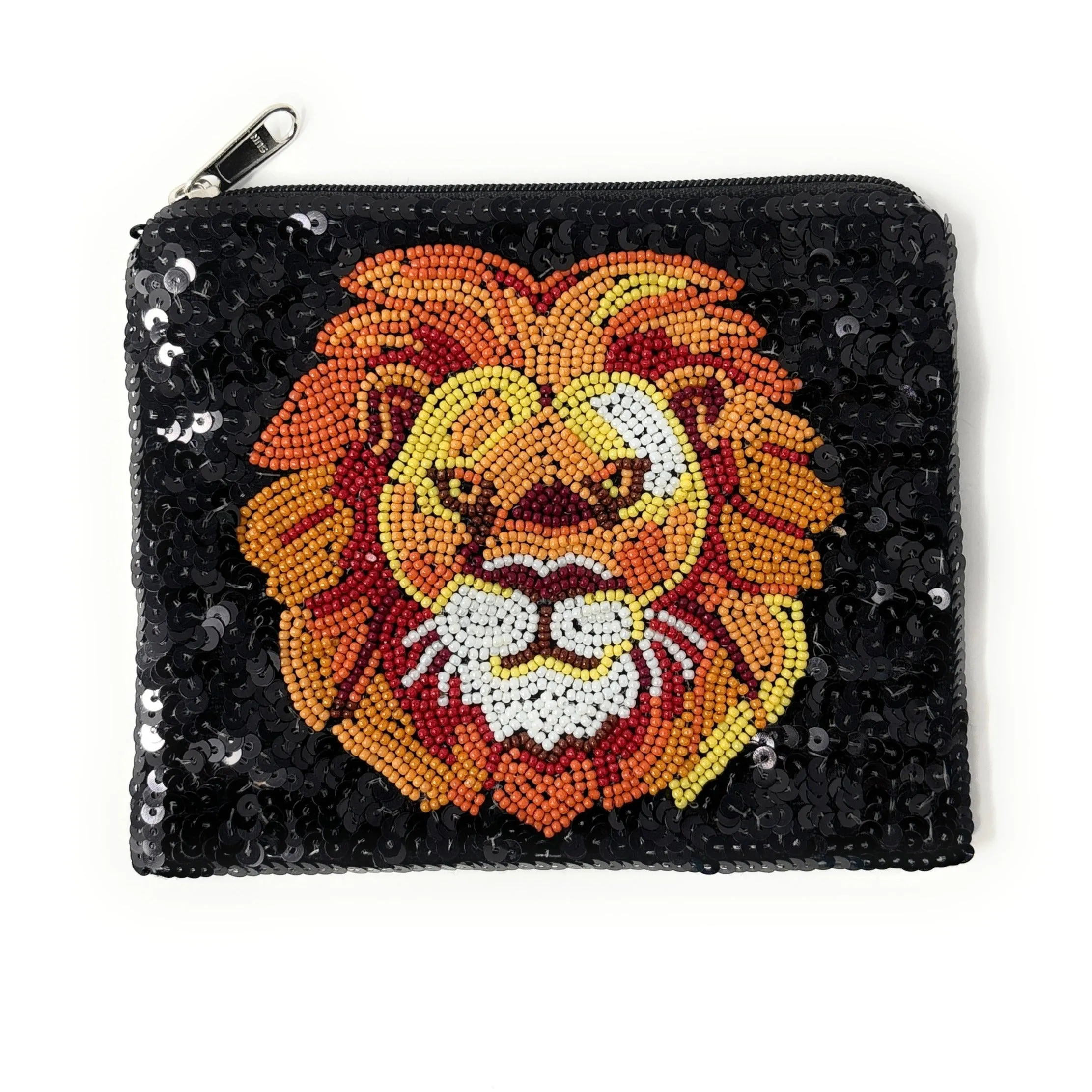 Lion Sequin Beaded Pouch Purse