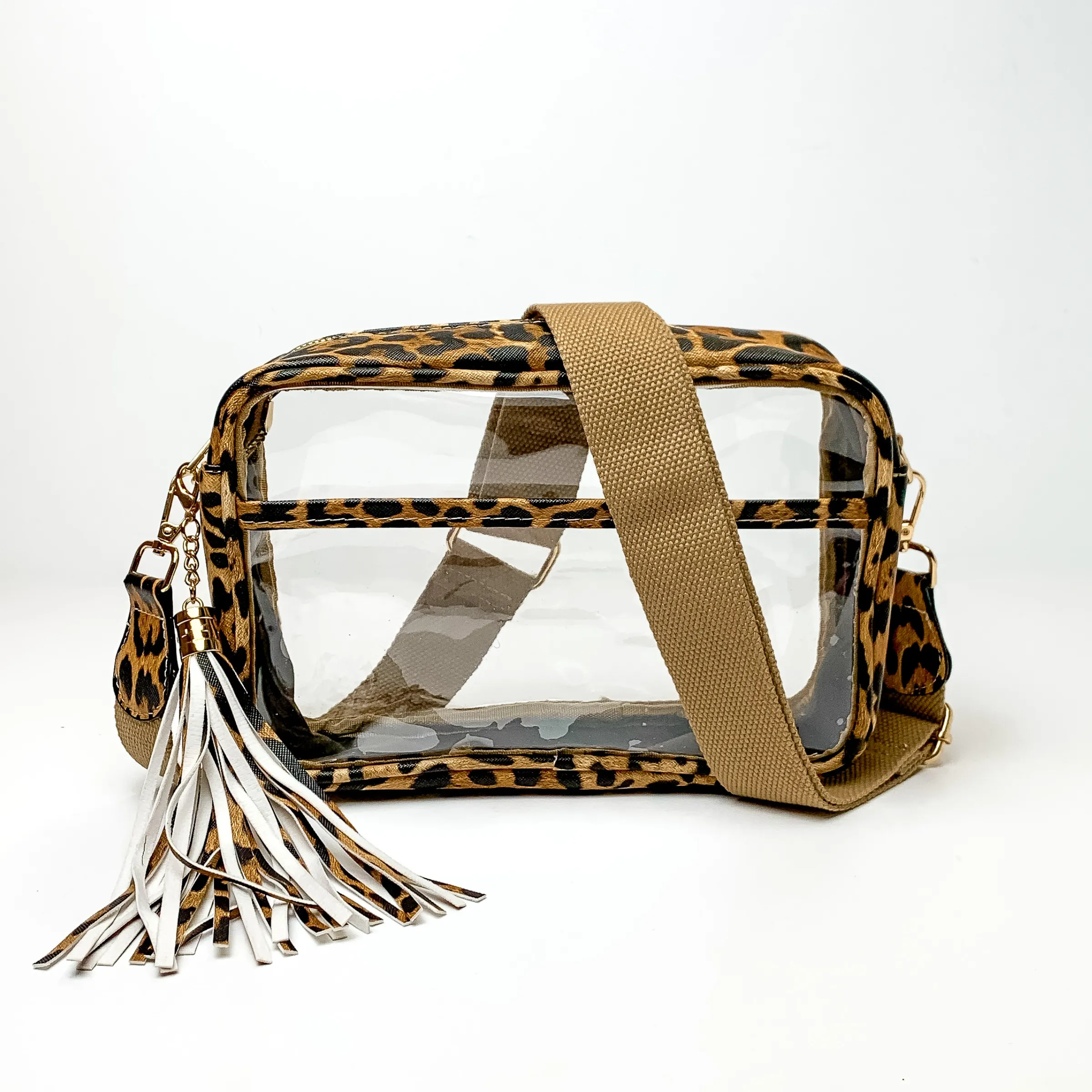 Lovin' Life Small Rectangle Clear Crossbody Purse in Leopard Print