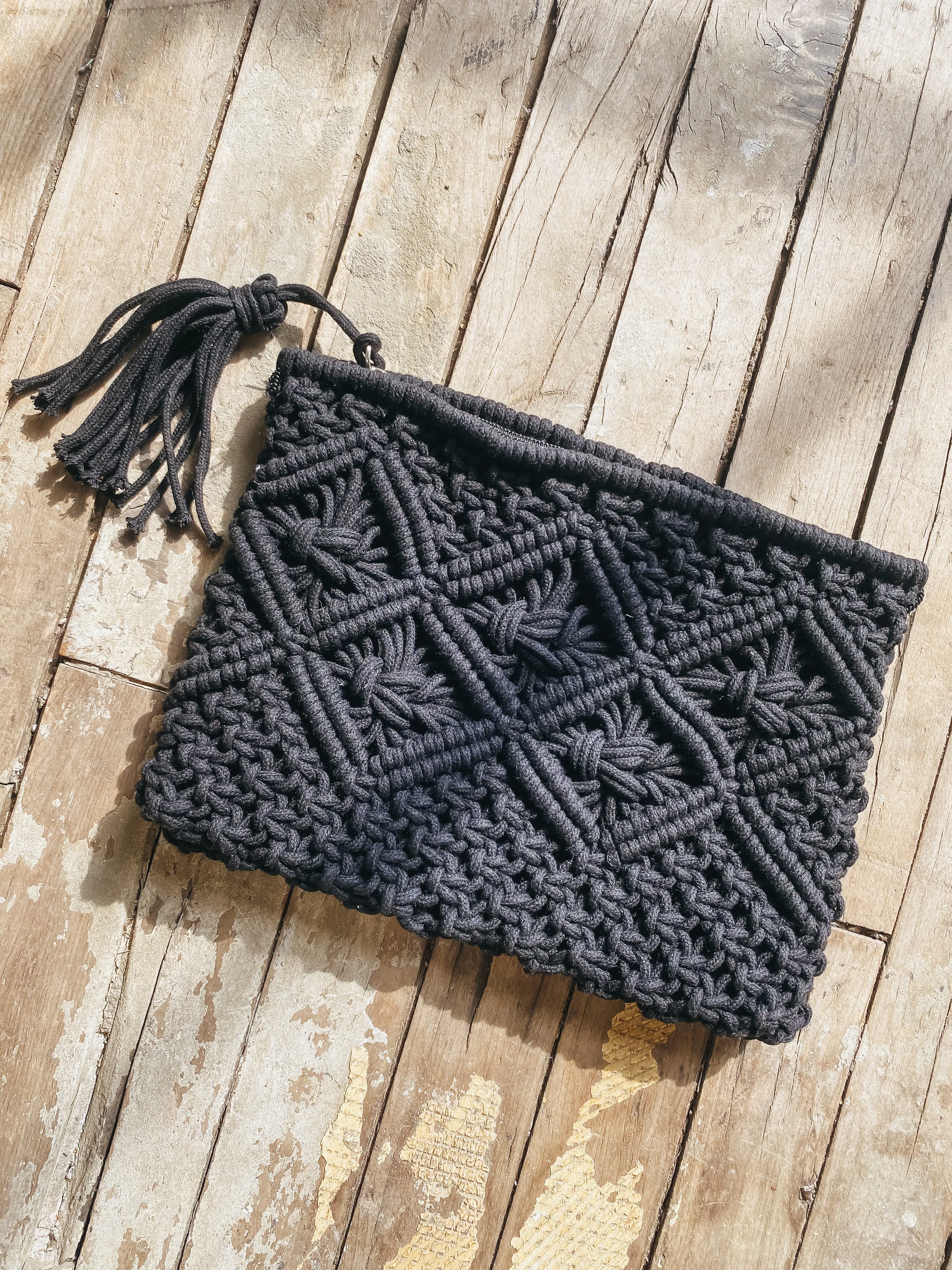 Luxe Crochet Clutch Tassel Bag