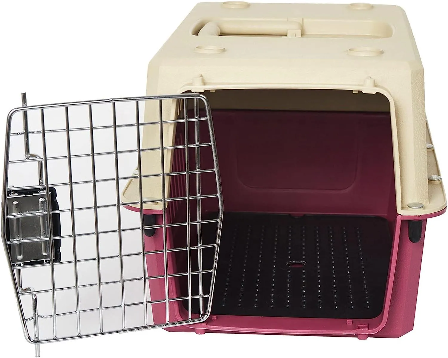 Medium Plastic Cat & Dog Carrier Cage Portable Pet Box Airline Approved Outdoor Kennel Car Travel Box, Red