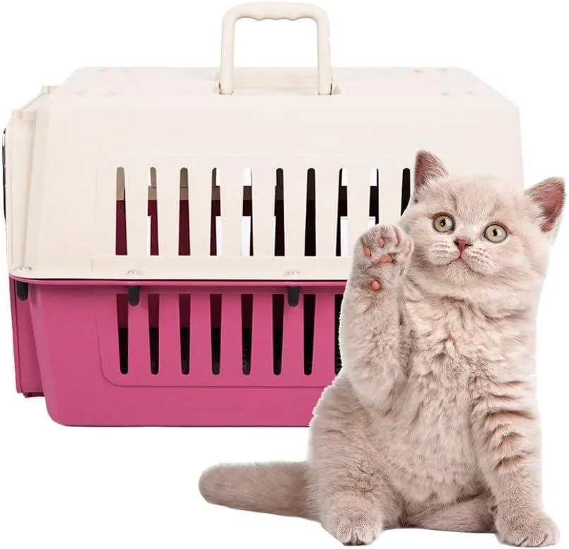 Medium Plastic Cat & Dog Carrier Cage Portable Pet Box Airline Approved Outdoor Kennel Car Travel Box, Red