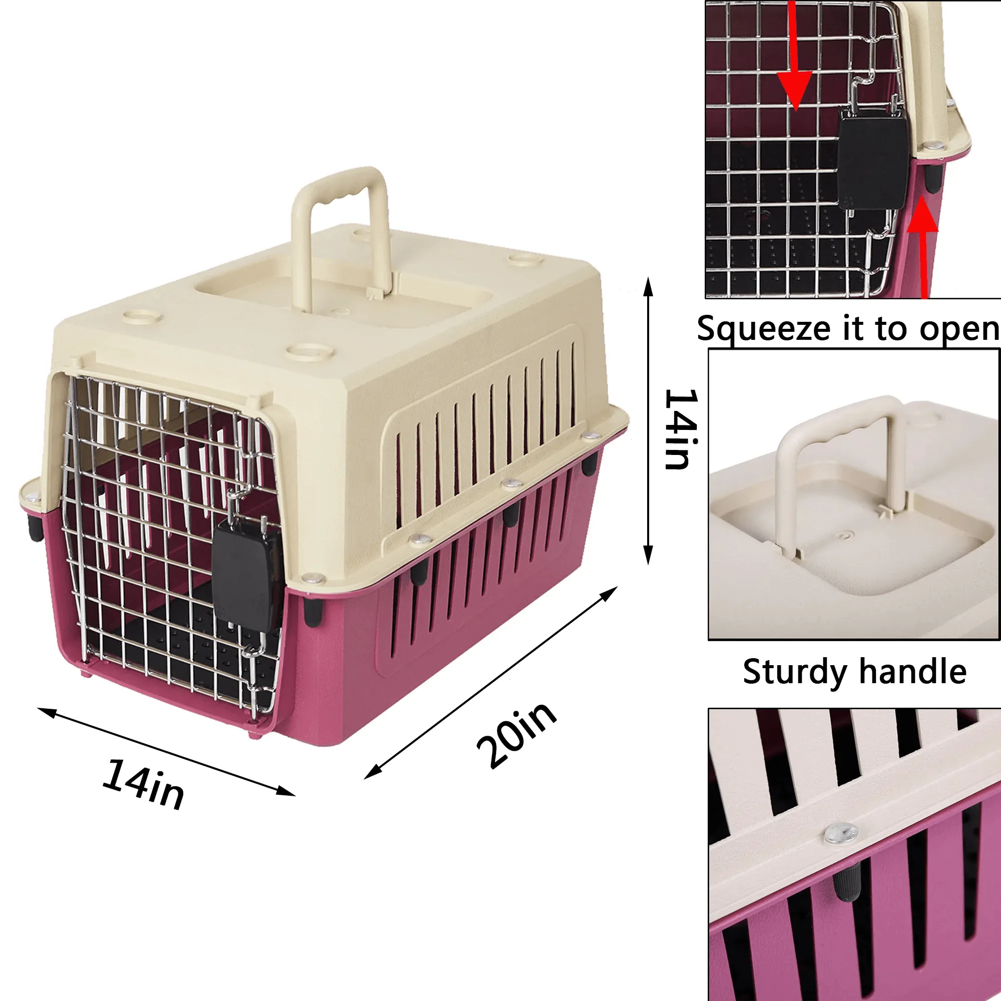 Medium Plastic Cat & Dog Carrier Cage Portable Pet Box Airline Approved Outdoor Kennel Car Travel Box, Red