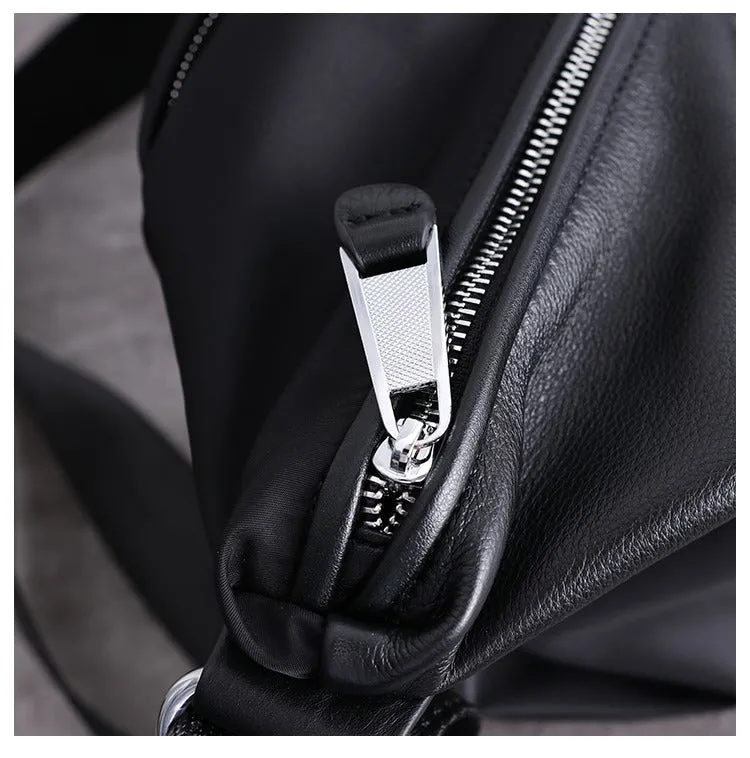 Mens Black Nylon Crossbody Bag Black Crossbody Nylon Bag Womens Leather Nylon Shoulder Bag