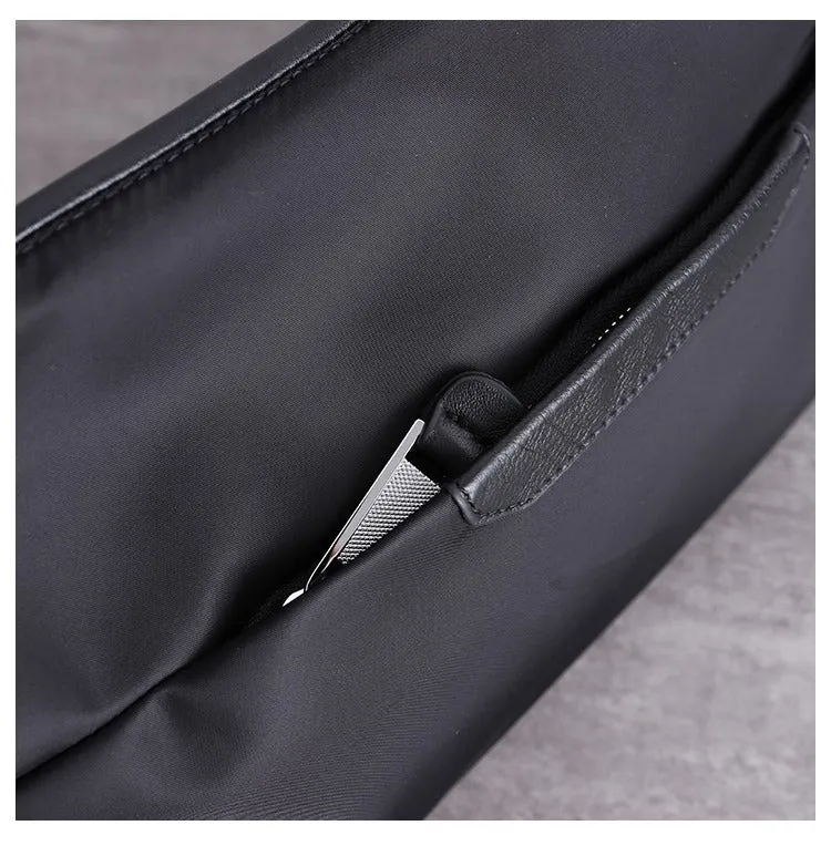 Mens Black Nylon Crossbody Bag Black Crossbody Nylon Bag Womens Leather Nylon Shoulder Bag