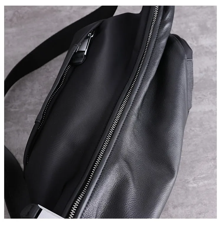 Mens Black Nylon Crossbody Bag Black Crossbody Nylon Bag Womens Leather Nylon Shoulder Bag