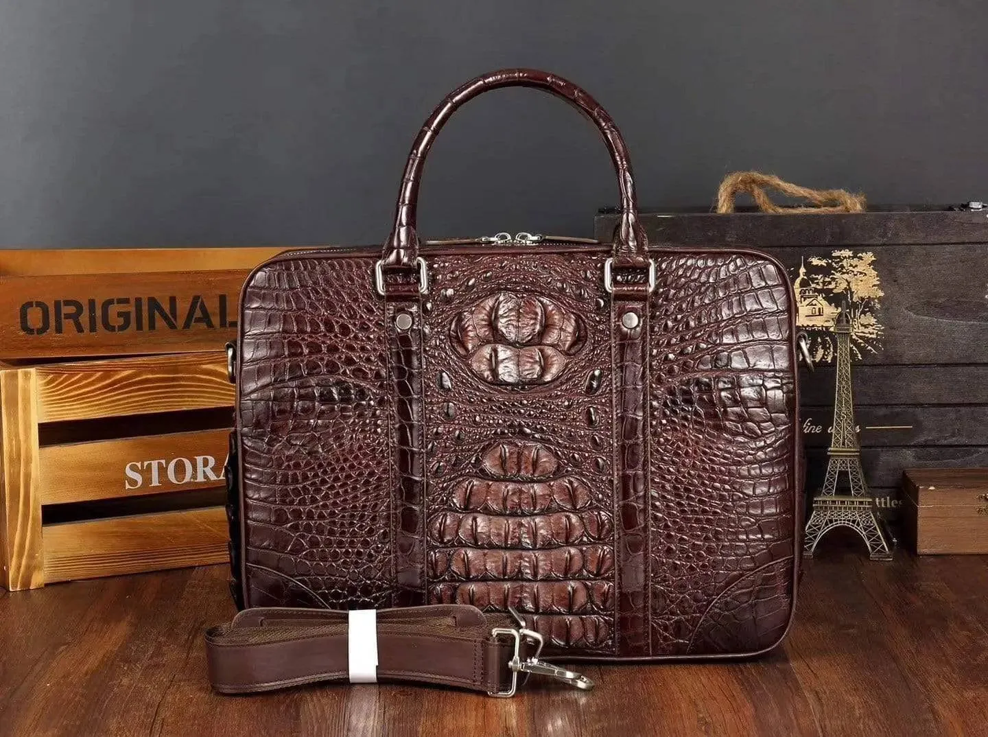 Men's Crocodile Leather Briefcase,Messenger Bags,Laptop Bags