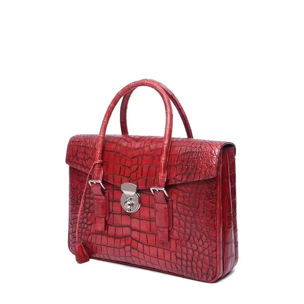 Men's Genuine Crocodile Leather Flapover Briefcase