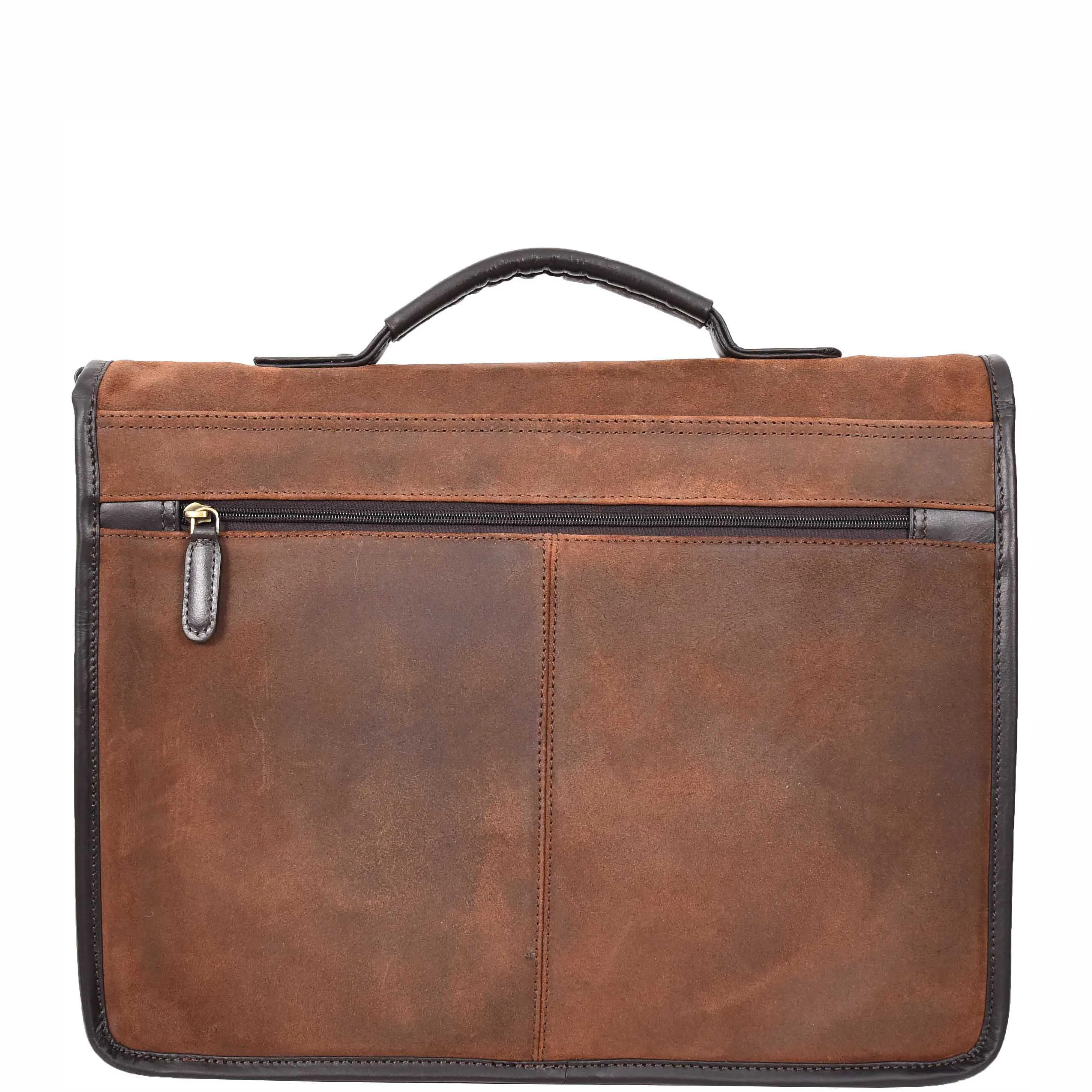 Mens Real Leather Organiser Laptop Bag Vintage Brown Briefcase Finn