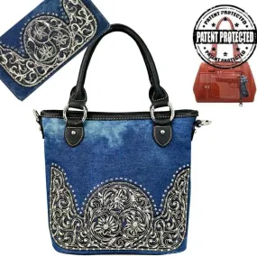 Montana West® Denim Concealed Handgun Purse /Crossbody Messenger Firearm Handbag Wallet Set