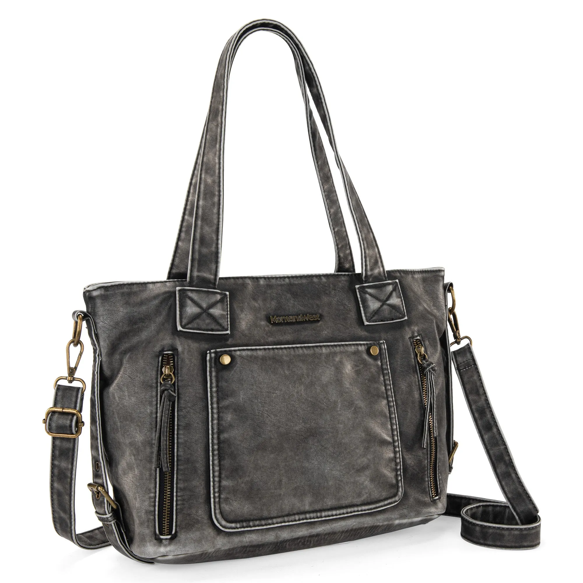 MWC-224 Montana West Stone Wash Tote - Black