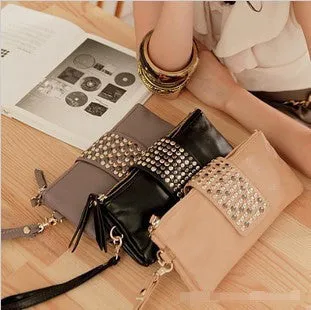 New arrive Hot selling PU Leather fashion designer Rivet bag women wallet Bag fashion women's clutches