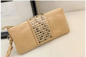 New arrive Hot selling PU Leather fashion designer Rivet bag women wallet Bag fashion women's clutches