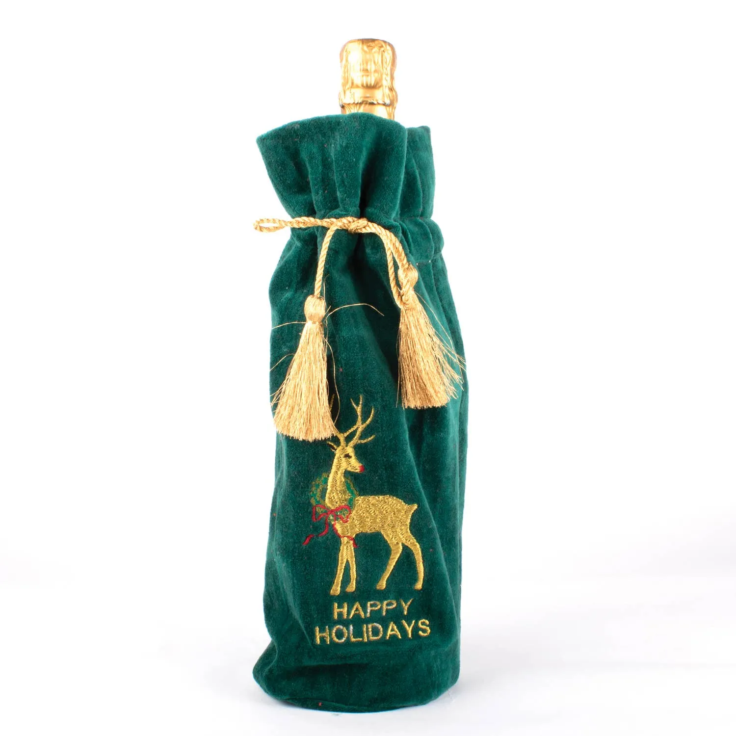 OAK Reindeer Embroidered Green Wine Bag