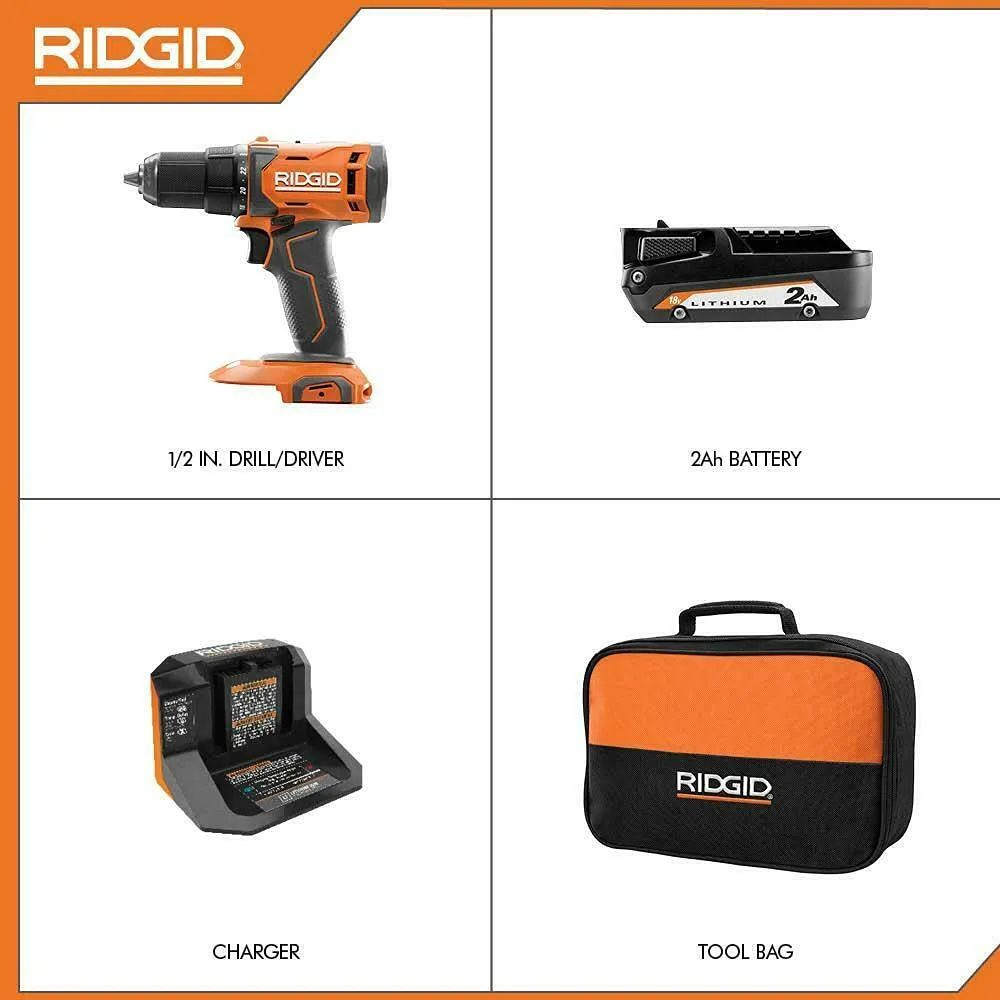 Open Box - RIDGID 18V Cordless 1/2 in. Drill/Driver Kit with (1) 2.0 Ah Battery and Charger