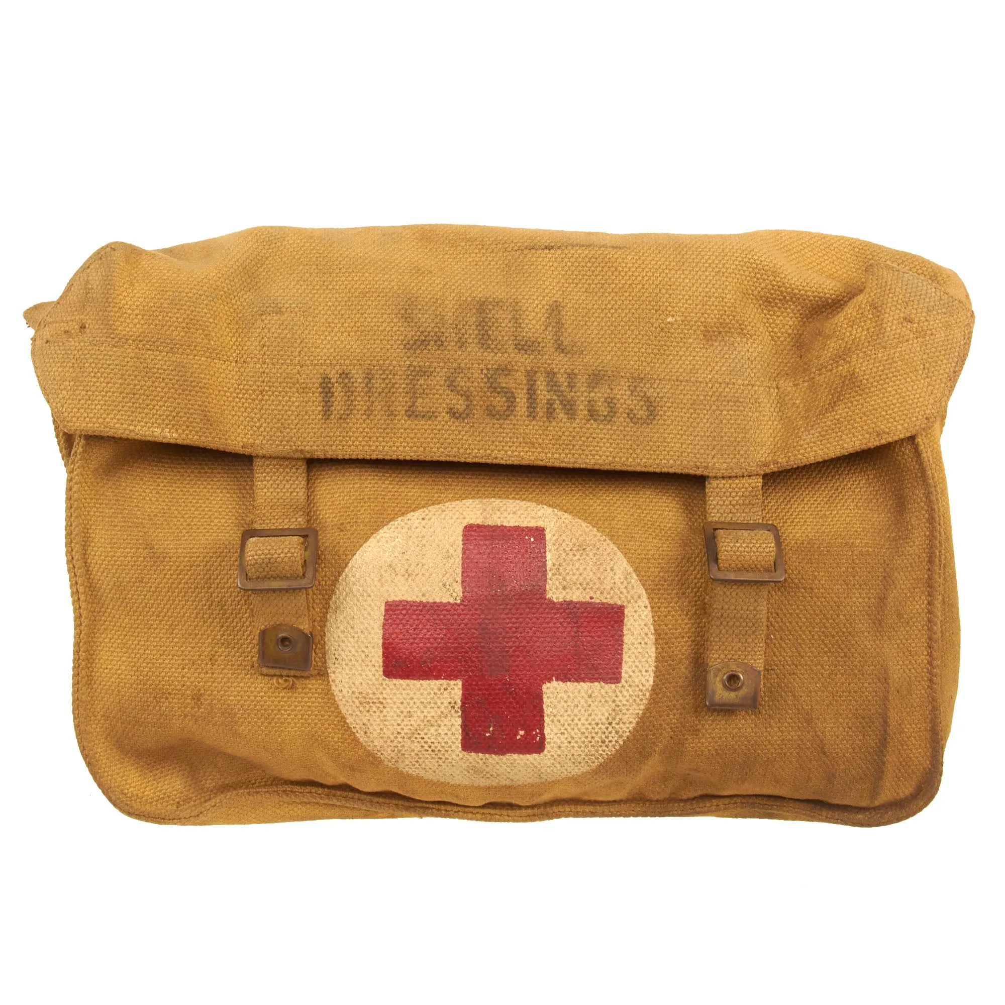 Original British WWII Pattern 1937 Medic Shell Dressing Shoulder Bag with 6 Field Dressings - dated 1941