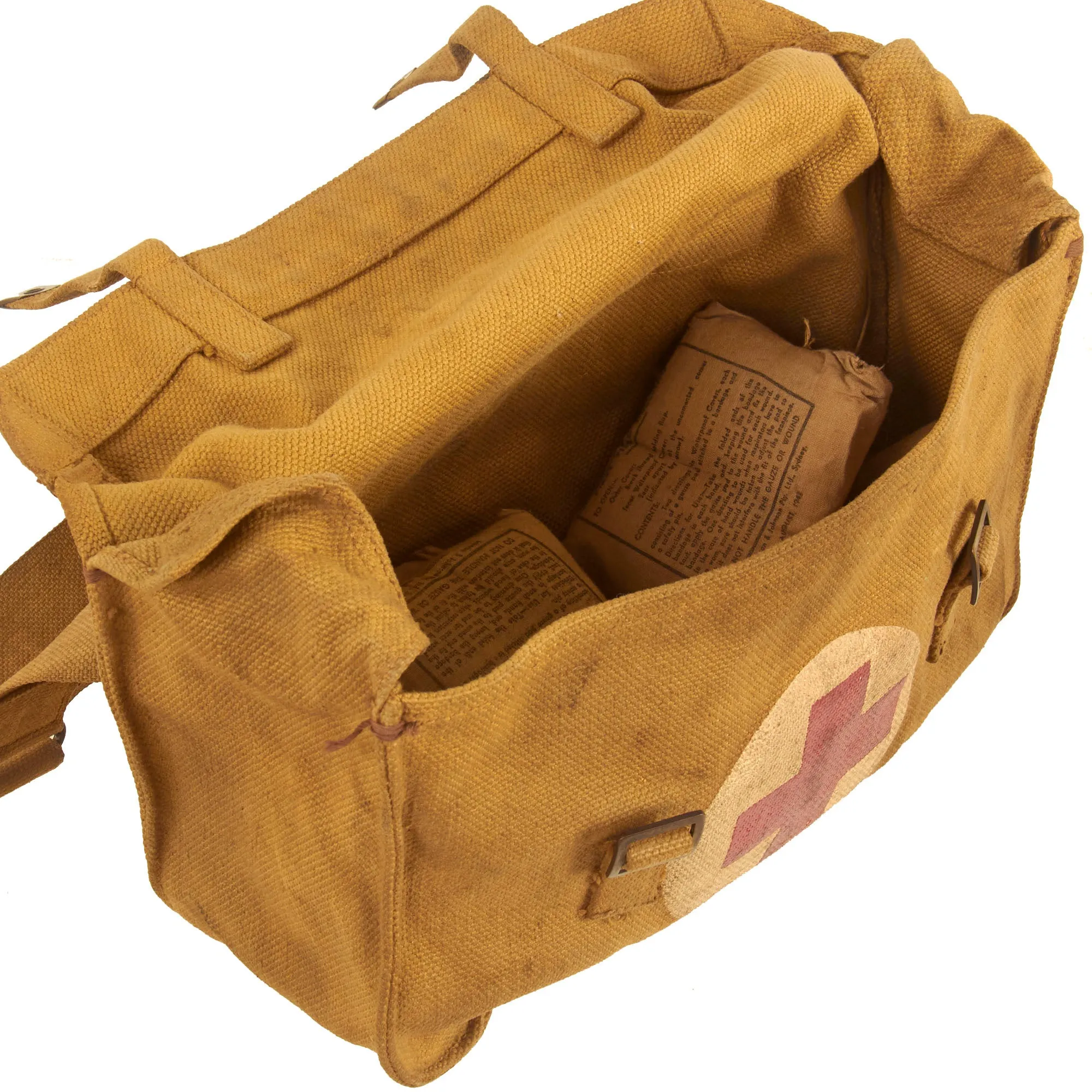 Original British WWII Pattern 1937 Medic Shell Dressing Shoulder Bag with 6 Field Dressings - dated 1941