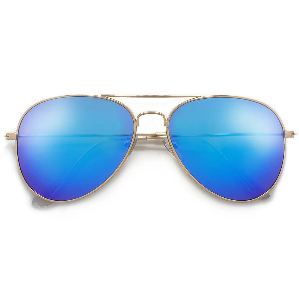 Original Classic Nickel Finish Colorful Reflective Lens Aviator Sunglasses