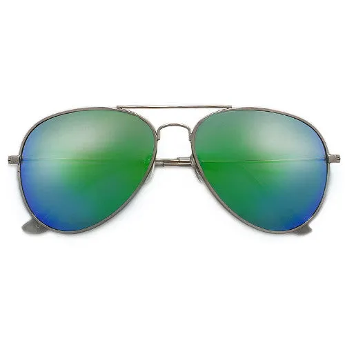 Original Classic Nickel Finish Colorful Reflective Lens Aviator Sunglasses