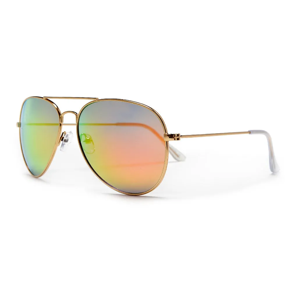 Original Classic Nickel Finish Colorful Reflective Lens Aviator Sunglasses