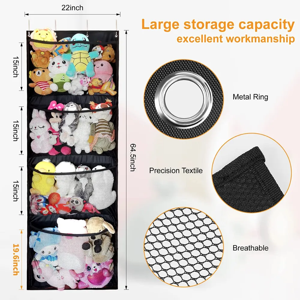 Over Door Stuffed Animal Storage 4 Large Pockets (22*64.5 IN)