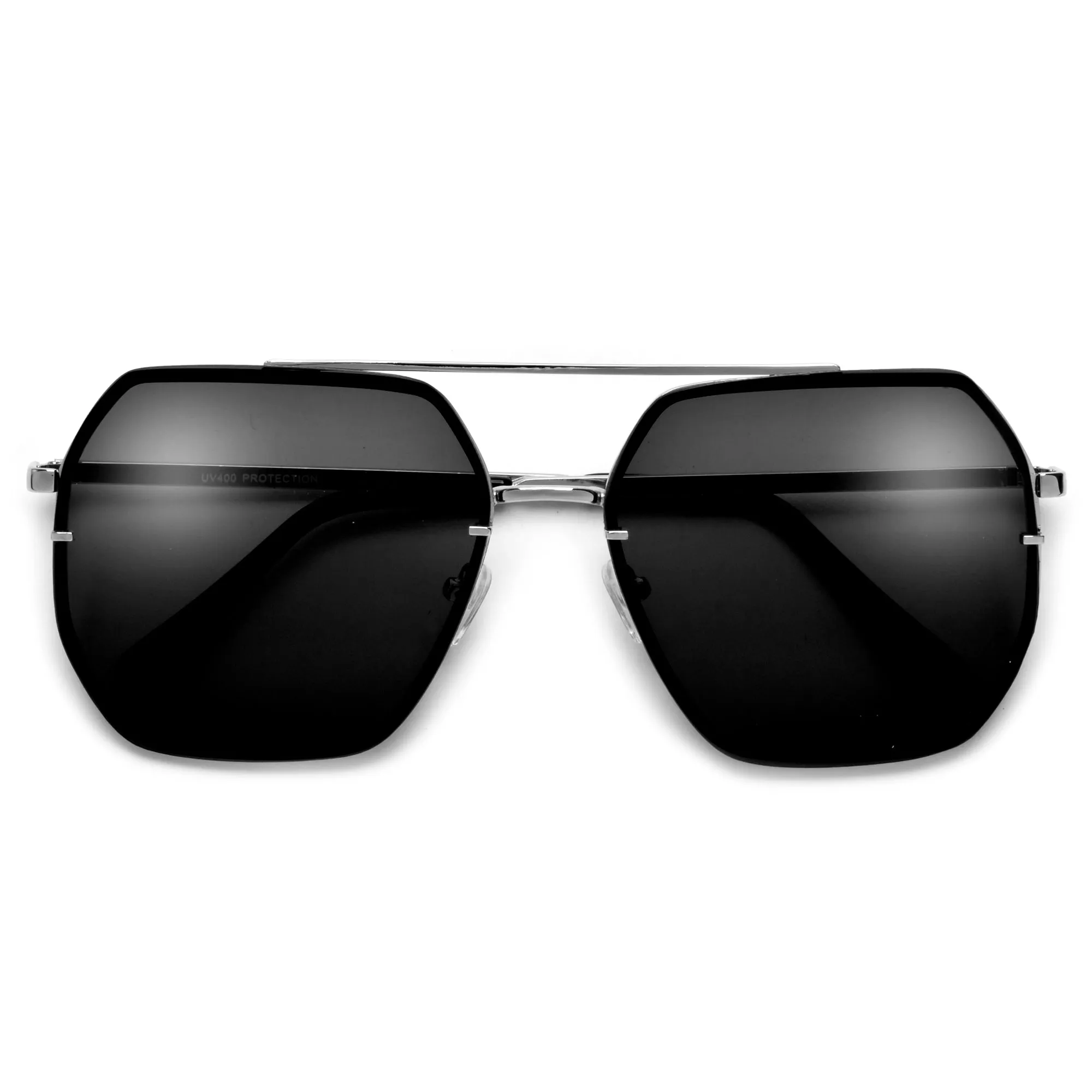 Oversize Squared Geometric Brow Bar Accented Stylish Aviator