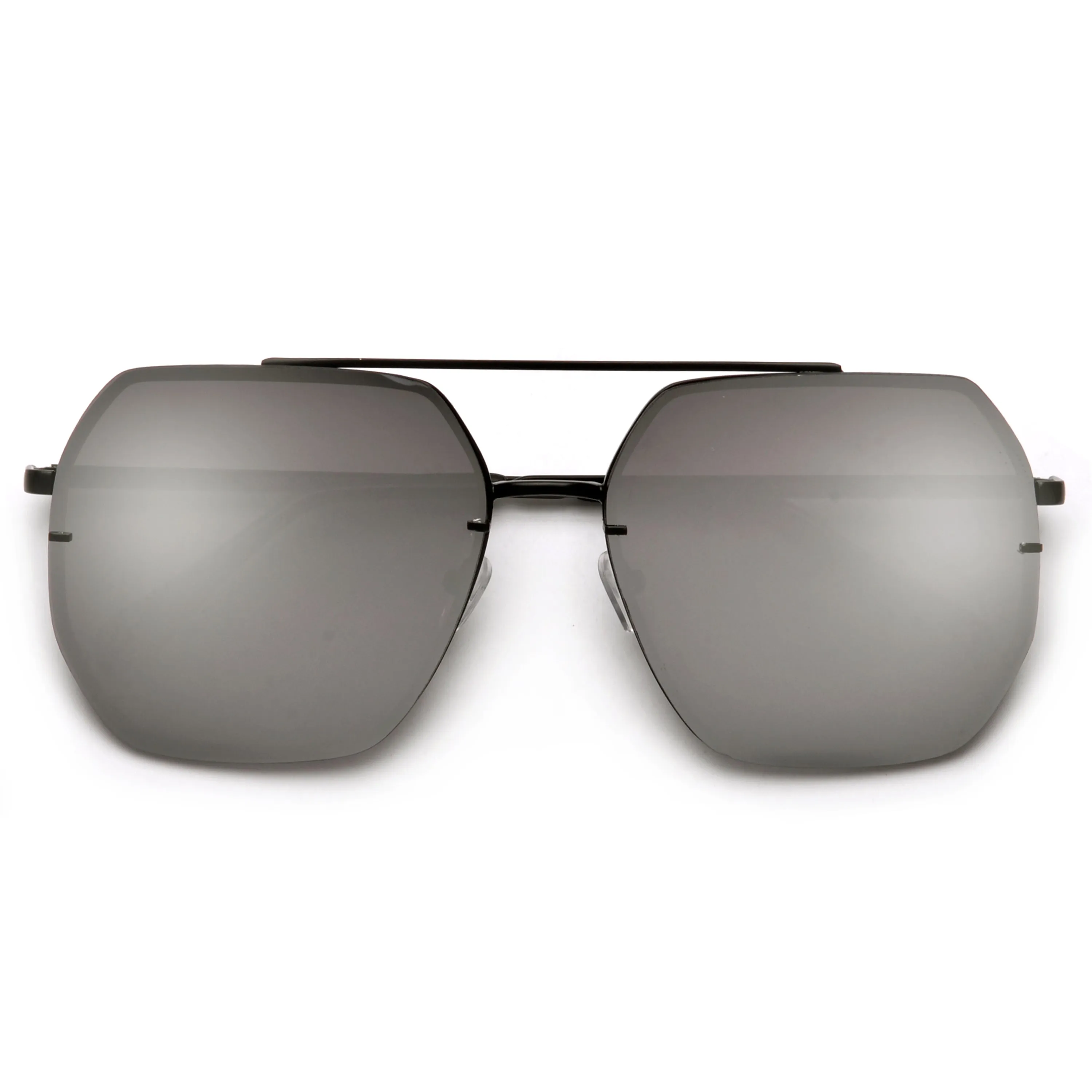 Oversize Squared Geometric Brow Bar Accented Stylish Aviator