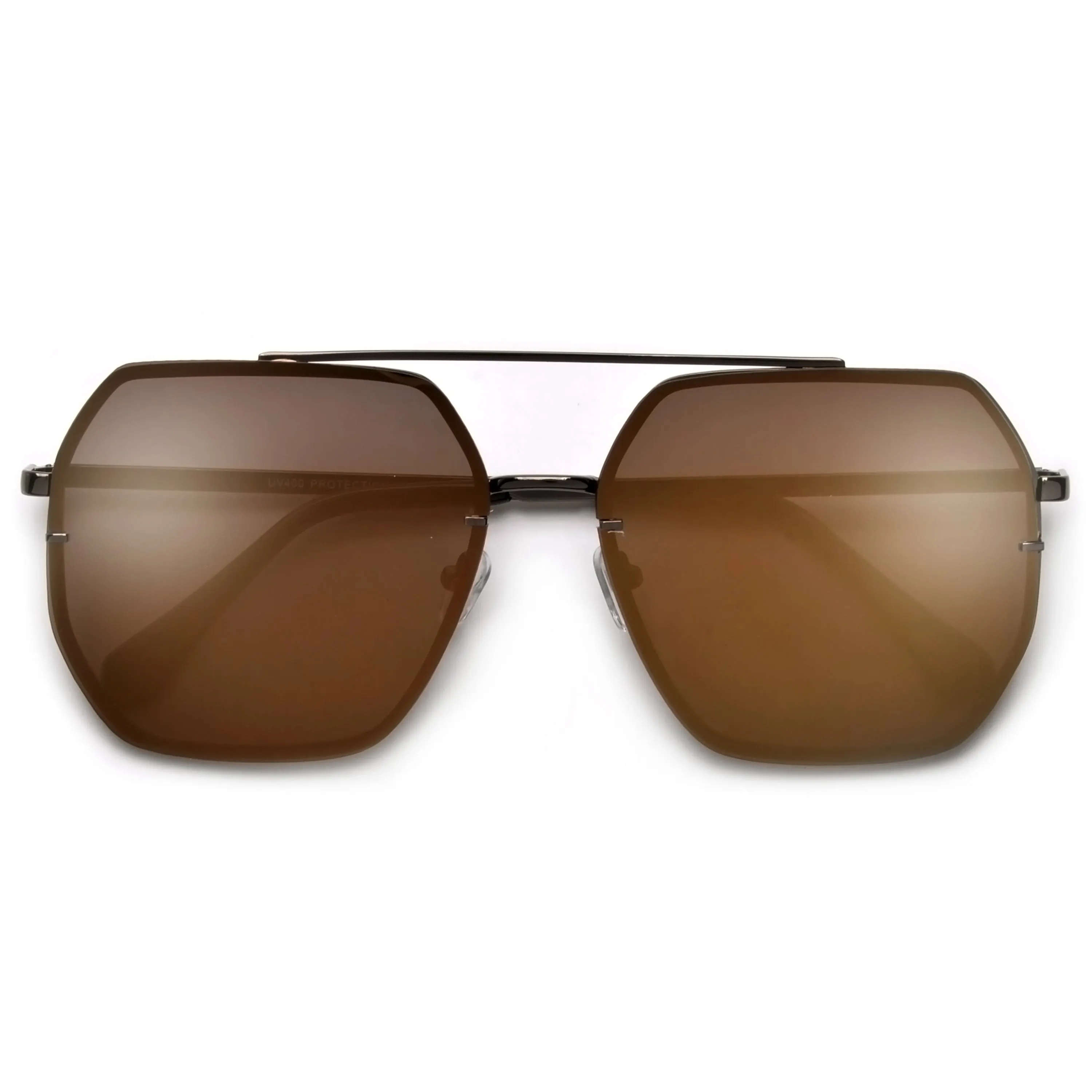 Oversize Squared Geometric Brow Bar Accented Stylish Aviator