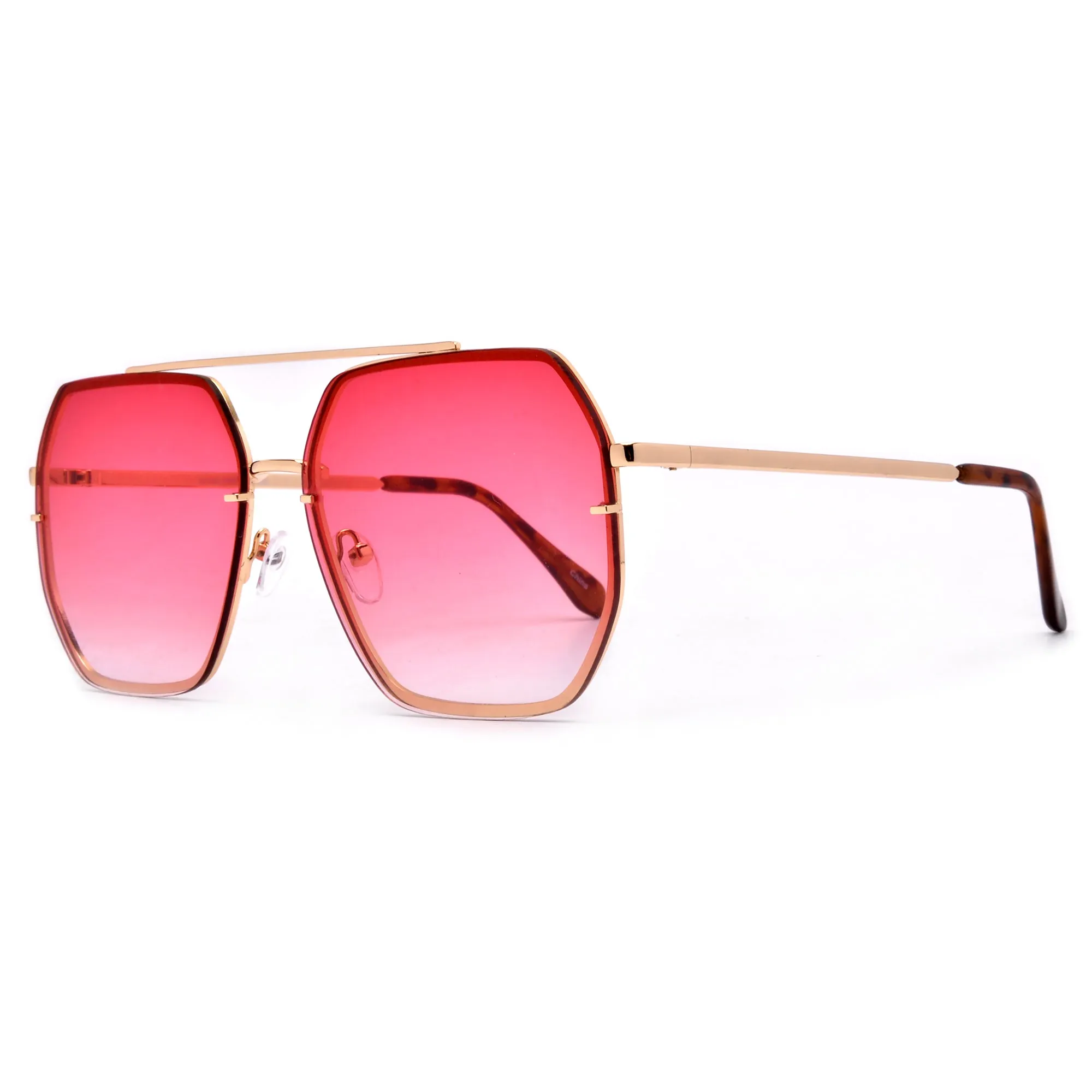 Oversize Squared Geometric Brow Bar Accented Stylish Aviator